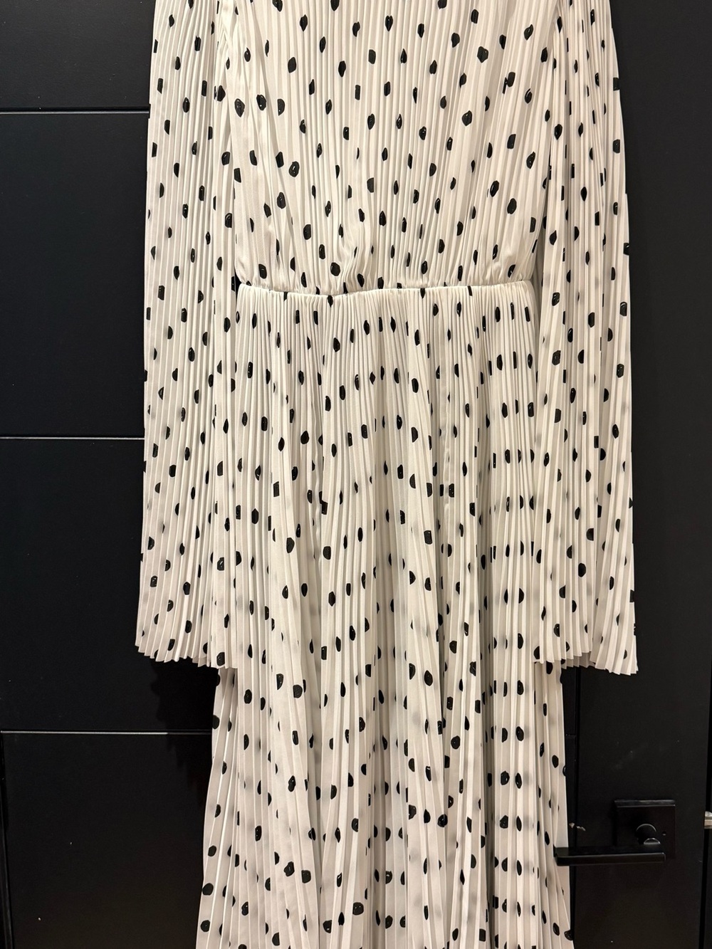 Balenciaga White Long-Sleeve Pleated Polka Dot Dress